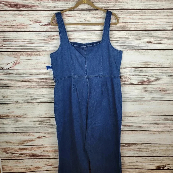 NWT Arizona Jeans Women's XXL Retro Denim Jean Flare Leg Sleeveless Jumpsuit - Picture 6 of 12